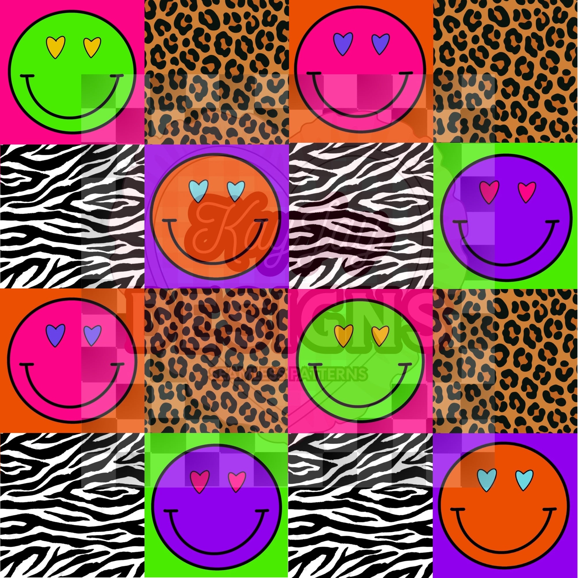 Neon smiley faces